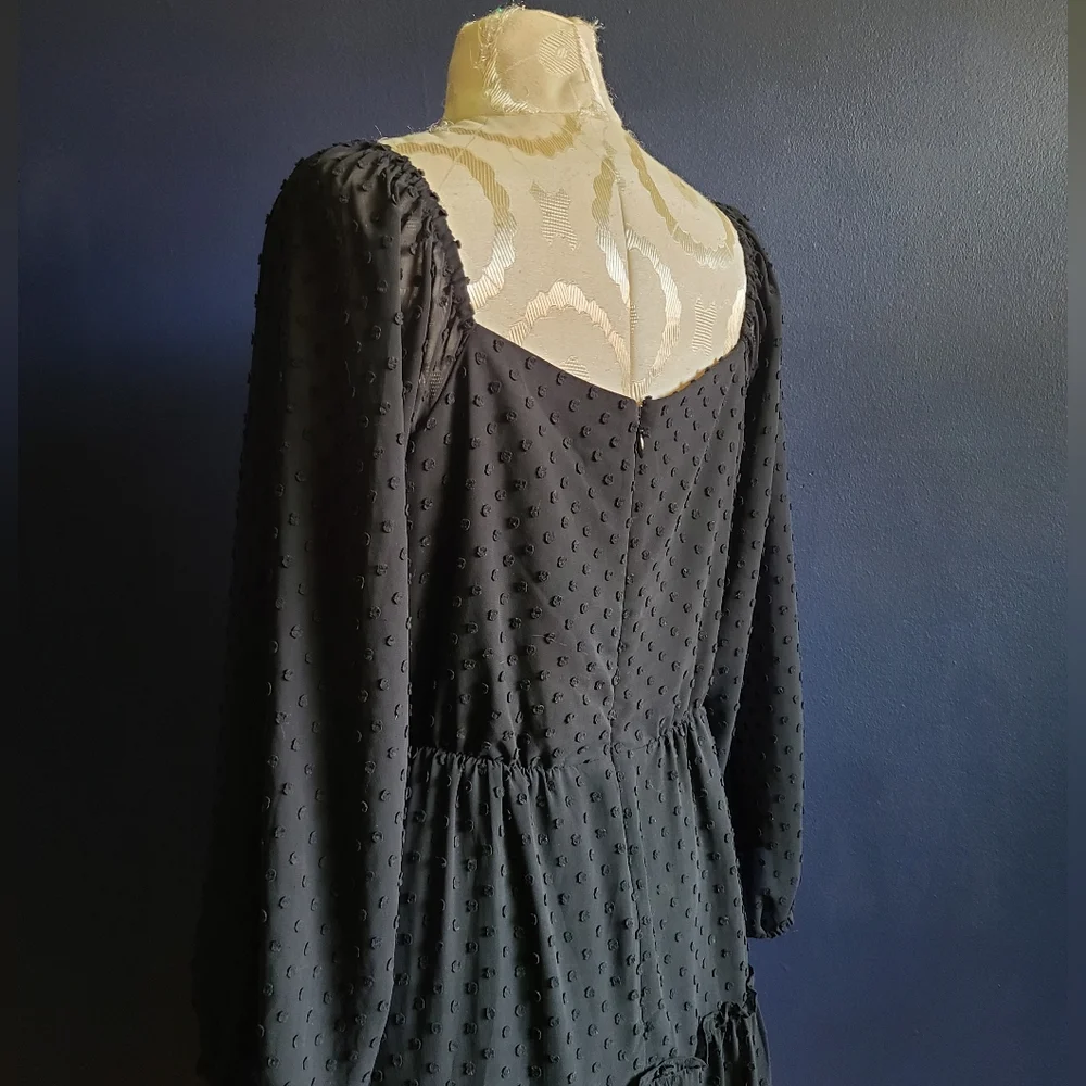 J. CREW TIERED LONG-SLEEVE MIDI DRESS IN SWISS DOT Size 12 Black - Picture 6 of 10